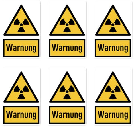 Autocollants Havati : 75x50 mm, 6 pièces mot d'avertissement avertissement contre les substances radioactives ou les rayonnements ionisants panneau d'avertissement avec texte (allemand) (jaune/noir)