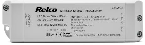 Relco PTDC/50/12 V LED trasformatore 12 V 60 W, trasformatore elettronico a LED, trasformatore 5 A, trasformatore da 230 V su 12 V DC, trasformatore a bassa tensione, alimentatore LED a tensione