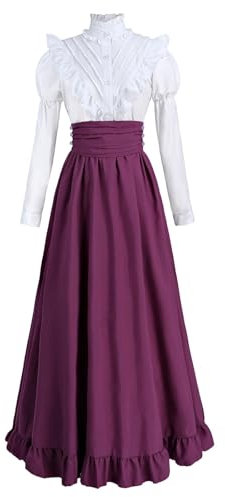 Fiamll Robe médiévale - Costume de Renaissance - Robe victorienne vintage - Robe de bal pour femme - Chemisier victorien avec jupe longue Renaissance, Rose, S