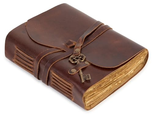 GlobeeCraft Taccuino in pelle vintage con carta di cotone, fatto a mano, ideale come taccuino da viaggio o diario vintage per scrivere, taccuino per appunti premium, 21 x 16 cm