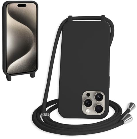 WenBaby Coque avec Cordon pour iPhone 16 Pro,Collier pour Étui bandoulière Colliers de cellulaire Mince Antichoc Réglable Lanyard Silicone Case,Noir