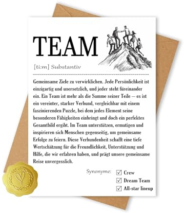 Vielucks 15 x Team Karte - DIN A6 - mit Umschlag und Aufkleber, kleine Geschenke für Kollegen, Abschiedskarte Kollegen, Karte Abschied Kollege, Team Grußkarte, Mitarbeiter Geschenk (Klassiker)