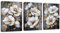3 Pcs Cadre en Bois Impression sur Toile Fleurs de Pivoine Blanche Image sur Toile Peintures Vintage Floral Grey Or Feuille Mural Tableau Decoration Murale Salon Chambre prêt à accrocher 40×60cm×3