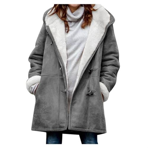 KOG Winterjacke Damen Fleecejacke Herbstjacke Elegant Jacke Motorrad Jacke Einfarbig Oberteile Teenager Casual Mode Pullover Daunenjacke Baumwolle Grau 5XL