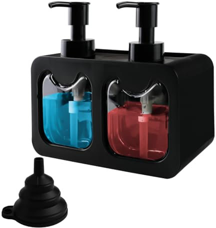 Juego de cocina con dispensador de detergente para platos, dispensador de jabón de 350 ml con soporte para cepillos, jabonera, embudo, 4 en 1, organizador de fregadero de cocina, para cocinas y baños