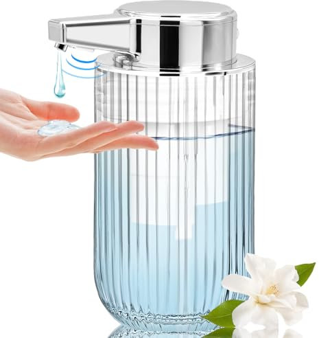 Distributeur automatique de savon en verre sans contact de 283,5 g, rechargeable, mains libres, avec pompe à capteur électrique, bouteille de savon rechargeable pour salle de bain, cuisine, vaisselle,