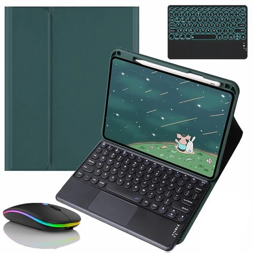 JZCZMCE Tastatur Hülle für Huawei Matepad 11 2023/MatePad 11 (10.95) 2021, Eingebauter Stifthalter, Magnetische Abnehmbare Kabellose Hintergrundbeleuchtung Tastatur mit Bluetooth-Maus,Dark Green