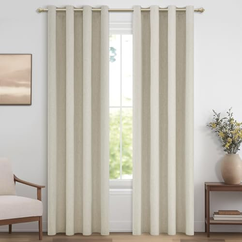 MRTREES Vorhang Blickdicht Leinen mit Ösen Schlafzimmer 100% Verdunkelungsvorhang, Thermovorhänge Gegen Kälte Wohnzimmer 2er Set 225 cm Lang, Gardinen Leinenoptik 140 cm Breit, Naturfarben
