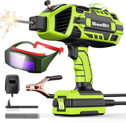Handheld Welding Machine 220V with Auto Darkening Goggles: Portable IGBT Inverter ARC Welder Gun Stick Welder - 5 Variable Current Adjustment for 3/32-1/8 Rods and DIY,Professional Use,Repair(Green)