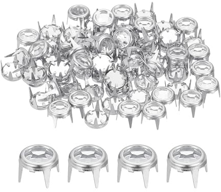 QUARKZMAN 60 Stück Strass Nieten für Leder, 6mm Runde Leder Nieten Kristall Klaue Perlen Ziernieten Spikes für Schuhe DIY Handwerk Kleidung Gürtel Taschen Schuhe Zubehör, Silber/Weiß