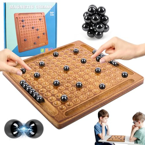 RNHDLY Magnetisches Schachspiel mit Vintage Holzbrett, Magnet Schachspiel mit 20 Magnetsteine, Magnetschachspiel Schachbrett Magnetisch für Familientreffen und Camping