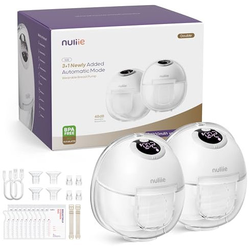 Nuliie Electric Breast Pump Hands-Free S32, Wearable Portable Breast Pumps 4 Modes 9 Levels, 24MM Comfortable Flange, More Private, Replaced Accessories Included (2 Packs, White)