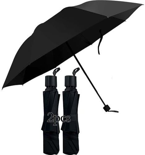 HVDHYY 2pcs Taschenschirm Regenschirm Sturmfest Klappschirm Regenschirm Mit UV Schutz Leichter Geeignet Für Gepäck Und Rucksack(Schwarz)