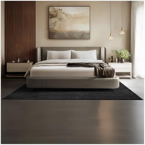 tectake® Flauschiger Kurzflor Teppich, waschbar, für Wohnzimmer, Badezimmerteppich, Küchenteppich, Teppich Flur, Home Deko, rutschfest, allergikerfreundlich, schwarz160 x 230 cm