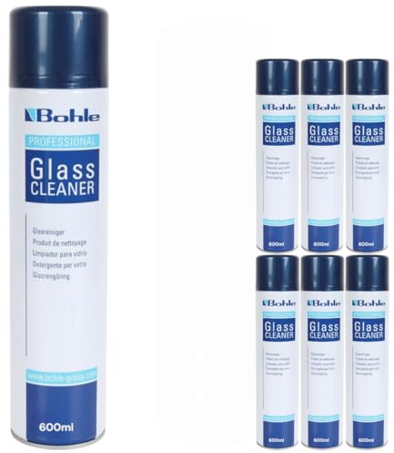 Bohle professional Glass Cleaner 600ml | Streak-Free Foam Spray for Glass, Tiles, Mirrors, Plastics | High Cleaning Power | + 2 Reusable Glass & Window Cloth | Environmentally Friendly (Pack of 6)