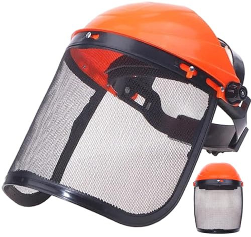 Jcasbdn Gesichtsschild für Unkrautschlägen verstellbares Stahlnetz voller Gesichtsschild mit verschütteter Stirn atmungsaktives schützendem spritzer Gesichtsmaske für Gartenarbeit, Mahlen, Kettensäge
