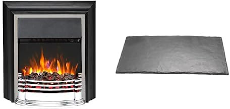Dimplex Detroit Deluxe Optiflame Chrome Freestanding Electric Fire and Slate Effect Hearth Pad