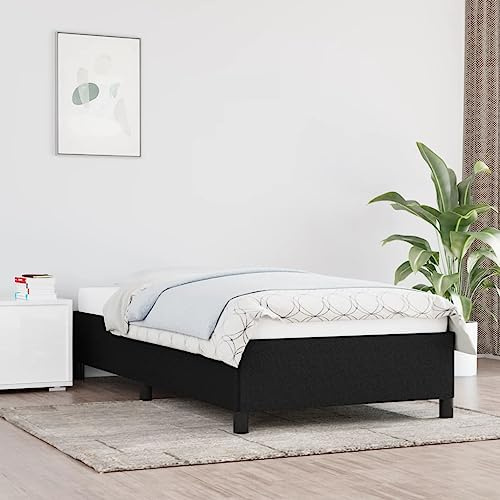 Qnhdfrt Bettgestell Schwarz 90x200 cm mit Stabilem Rahmen und Atmungsaktivem Stoffbezug für Erholsamen Schlaf Einzelbett ohne Matratze
