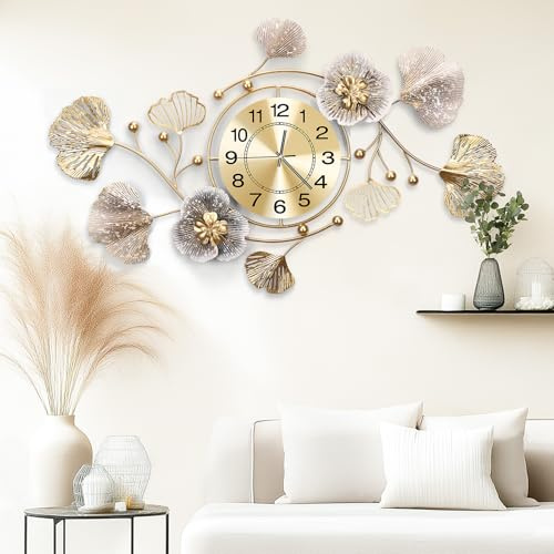 Blissio Wanddeko Wohnzimmer, Wanddeko Metall, Retro Ginkgo Leaf Design, Kreatives Geschenk für die Heimdekoration für Wohnzimmer,Schlafzimmer,Studie Wanddekoration (82cm)