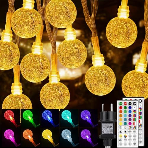 StarryEver 120 LED Lichterkette Außen Strom, Erweiterbar Bunt Globe Lichterkette Innen, 20M 24 Farben Kristall Kugeln Farbwechsel Lichterkettten für Kinderzimmer Mädchen Schlafzimmer Balkon Garten