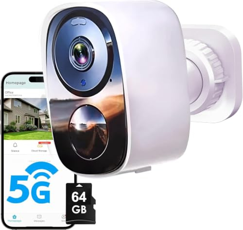 Funstorm 2K/3MP Wireless Security Camera Outdoor w/64GB SD Card, Free Cloud Storage, 5G/2.4G WiFi Long-lasting Rechargeable Battery, Colour Night Vision, Alexa, Motion Detection, Voice Intercom, IP66