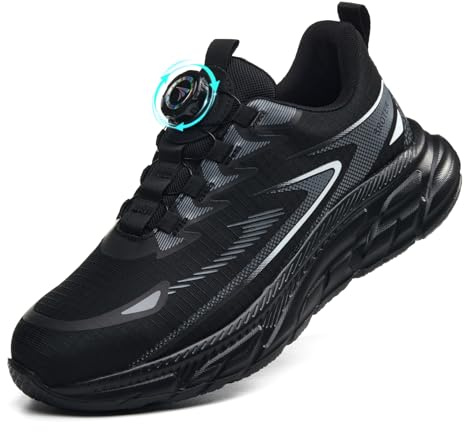 QCCQ Zapatos de Seguridad para Hombre Mujer Zapatillas de Seguridad con Punta de Acero Ligero Zapatos de Trabajo Comodo Zapatillas Trabajo Transpirable Antideslizante，Negro 44 EU