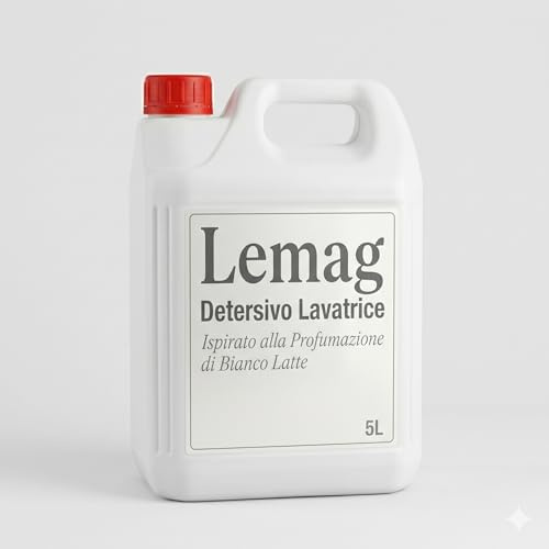 Lemag Detersivo Lavatrice Liquido 5 Litri Bianco Latte Biodegradabile — Capi Bianchi e Colorati 30°-60°, Fino a 65 Lavaggi, Senza Parabeni, Nickel Tested — Made in Italy