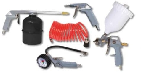 CEVIK PRO CA-CK3300/B - Kit de Accesorios para Compresor de 5 Piezas - Incluye Pistolas de Pintar, Soplar, Petrolear e Inflar - Conexión Universal - Espiral 5m - Ideal para Bricolaje y Mantenimiento