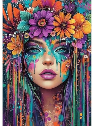 AIRDEA Blumenfrau Diamond Painting Erwachsene, Farbenfroh Diamant Painting Bilder, DIY 5D Bastelset Erwachsene Frauen als Haus Wanddeko 30x40 cm