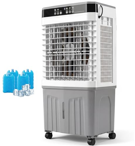 TANGZON 20L Air Cooler, 3-in-1 80W Evaporative Coolers Cooling Fan Humidifier with 3 Speeds, 70° Oscillation, Remote, 12H Timer, LED Display & 4 Ice Packs, Mobile Air Conditioners for Home Bedroom