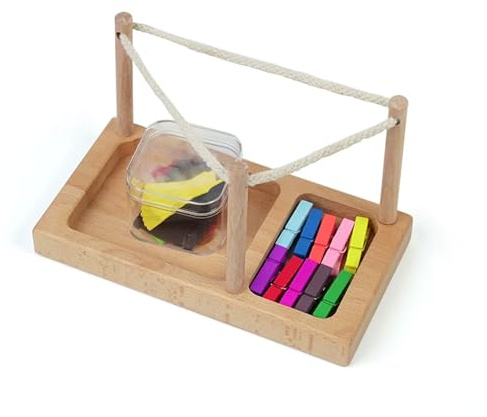 ttnmrc Ensemble de séchage de Pinces à Linge Montessori, Jouet en Bois pour la motricité Fine, avec Pinces à Linge colorées et Tissu