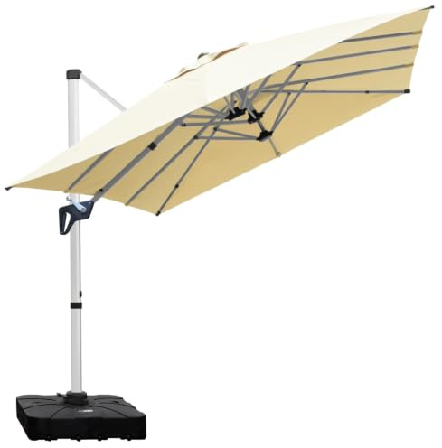 RANSENERS Parasol Déporté 400 x 240 cm Rectangulaire, avec Support, 12 Baleines, Rotatif 360°, Inclinable 0-90°, Tissu Extra Dick, UV50+, pour Jardin, Terrasses, Cafe, Extérieur