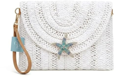 OE! Pochette in paglia con spilla removibile artigianale a forma di stella marina