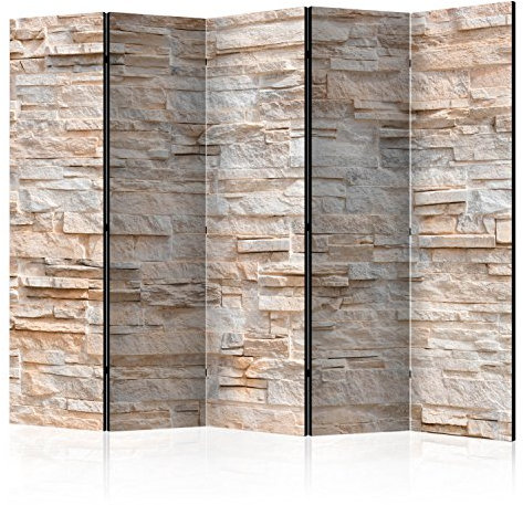 murando Raumteiler Stein-Optik Foto Paravent 225x172 cm beidseitig auf Vlies-Leinwand Bedruckt Trennwand Spanische Wand Sichtschutz Raumtrenner beige f-B-0018-z-c