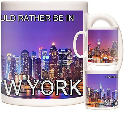Tazza con scritta in inglese I would rather be in New York Skyline. Tazza regalo americana, adatta al microonde e alla lavastoviglie. Tazza novità