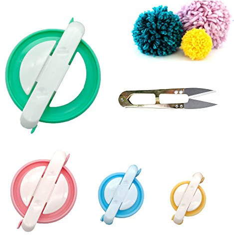 Set zum Herstellen von Pompons, für Pompons in 4 Größen, Set mit kleiner Schere, einfache Herstellung