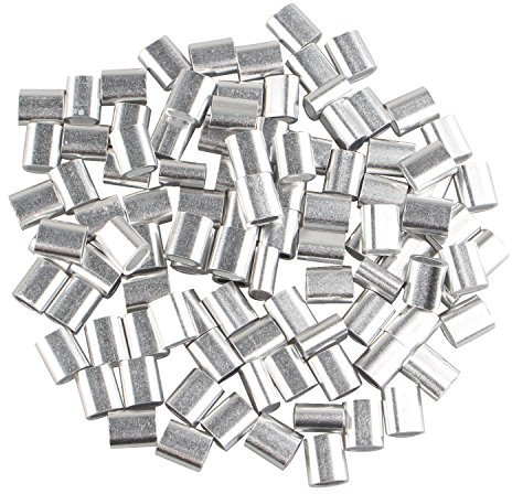 Futheda 100 pcs Aluminum Crimping Loop Sleeve Clips Oval Shaped for 2.5mm Cable Wire Rope Silver Tone
