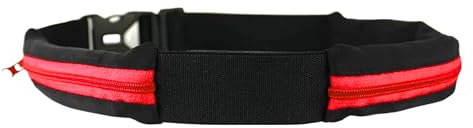 Ceinture Boa L'Original Sac Banane - 2 Poches Ultra Extensibles - Sport, Course a Pied, Jogging, Equitation, Fitness, Voyage, Randonnée -Range Telephone, Gourde, Anti Pick-Pocket Belt (Rouge, M/L)