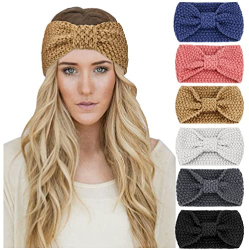 DRESHOW 6 Stück Stirnband Damen Winter Häkeln Stirnbänder Gestrickt Stirnband Kopfband Haarband Elastische Haarreife Ohr Wärmer