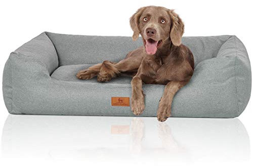 Knuffelwuff Hundebett Emma aus Velours mit feinem Handwebcharakter in Pastellfarben XL 105 x 75cm Petrol - Abnehmbarer Bezug - leicht zu reinigen - für große, mittelgroße und kleine Hunde