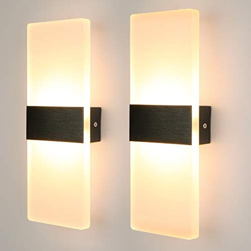 Glighone 2× 12W Wandleuchten LED Innen Modern Acry Wandlampe up and down Flur Belechtung für Schlafzimmer Treppenhaus Wohnzimmer Schwarz Warmweiß