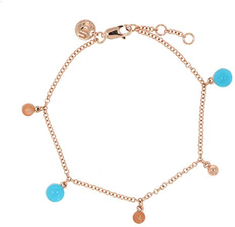 Armband mit Türkis und Peach Mondstein 17-19 cm rosèvergoldet