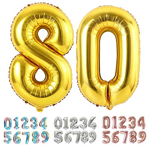 Ponmoo Luftballons Zahlen 80 Gold, Riesen Nummer 0 1 2 3 4 5 6 7 8 9 10-19 20-29 30-39 40 50 60 70 80 90 100, groß Folienballons für Hochzeit Jubiläum, Geburtstagsballons Party Dekoration