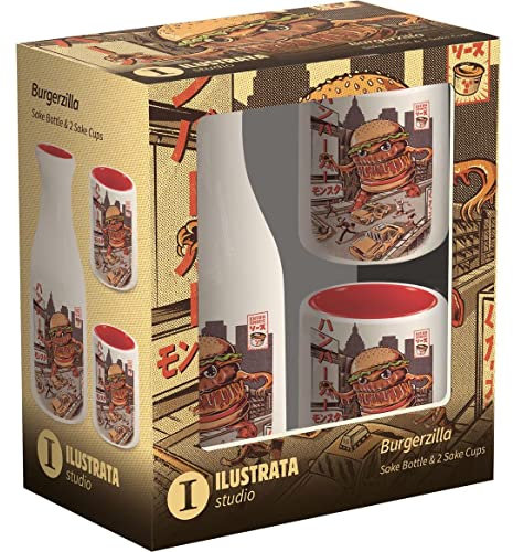 Pyramid International Ilustrata - Juego de vasos de sake (diseño de burgerzilla) en caja de regalo