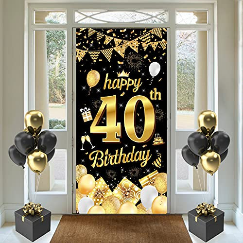 Banydoll 40. Geburtstag Deko, 40 Geburtstagsbanner für Männer und Frauen, Schwarzes und Gold Dekoration Banner Hintergrund, Extra Große Geburtstags Schild Poster für 40. Geburtstagsfeier Deko