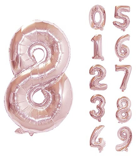 Trimming Shop 16-Inch Small Rose Gold Number 8 Foil Balloon - Reusable Air Fillable Digit 0-9 Foil Balloons for Birthday, Wedding, Anniversary, Celebration, Party Decorations Supplies