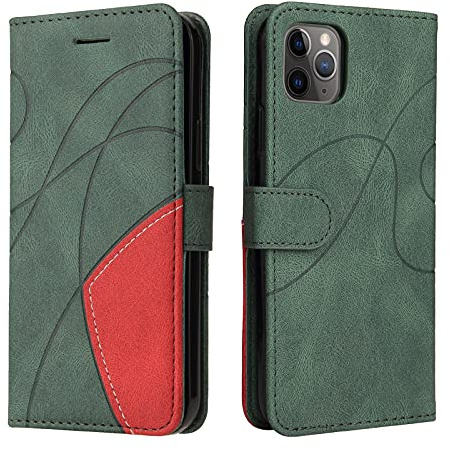Fatcatparadise Kompatibel mit iPhone 11 Pro Max Hülle (6,5 Zoll), Leder PU Brieftasche Handyhülle Flip Case Silikon Bumper Schutzhülle Klapphülle. Lederhülle mit Kartenfächern/Standfunktion (Grün)