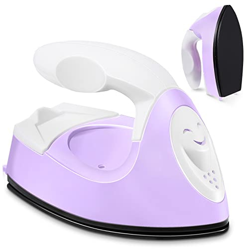 Honoson Mini Craft Iron Mini Heat Press Small Iron 3.93 x 2.36 x 2.76 in Portable Handy Tiny Flatiron with Charging Base Accessory for Fuse Bead Patch DIY Heat Transfer Vinyl(Light Purple)
