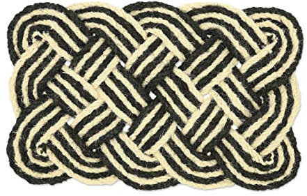 Relaxdays Fußmatte Kokos, Knoten Muster, 75 x 45 cm, handgefertigt, beidseitig verwendbar, Türvorleger, schwarz-weiß