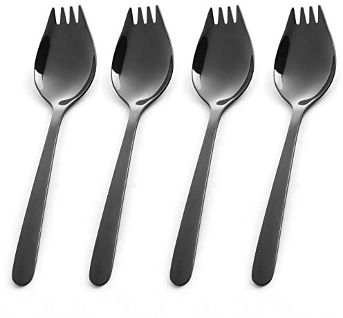 GENLGE Sporks Stainless Steel 4 Pack, 5.9 inch Reusable Metal Spork, Ice Cream Spoons Salad Forks Flatware Set, Fruit Appetizer Dessert Forks